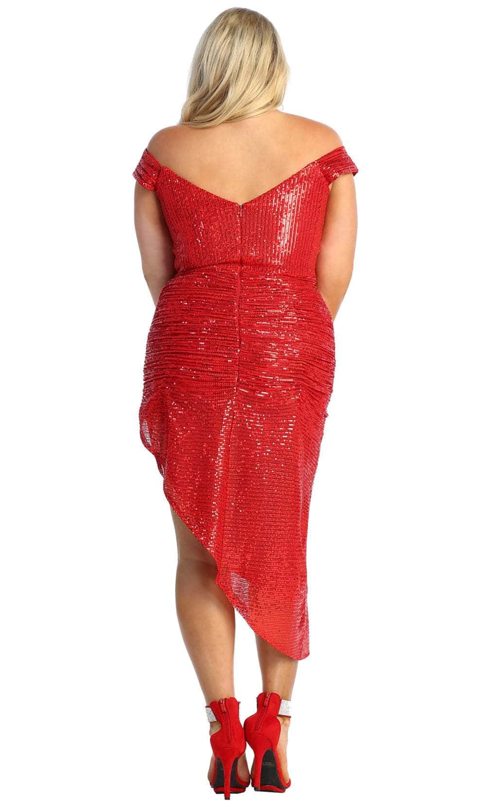 Red Cowl Neck Midi Sequin Cocktail Asymmetrical Dress May Queen MQ1914