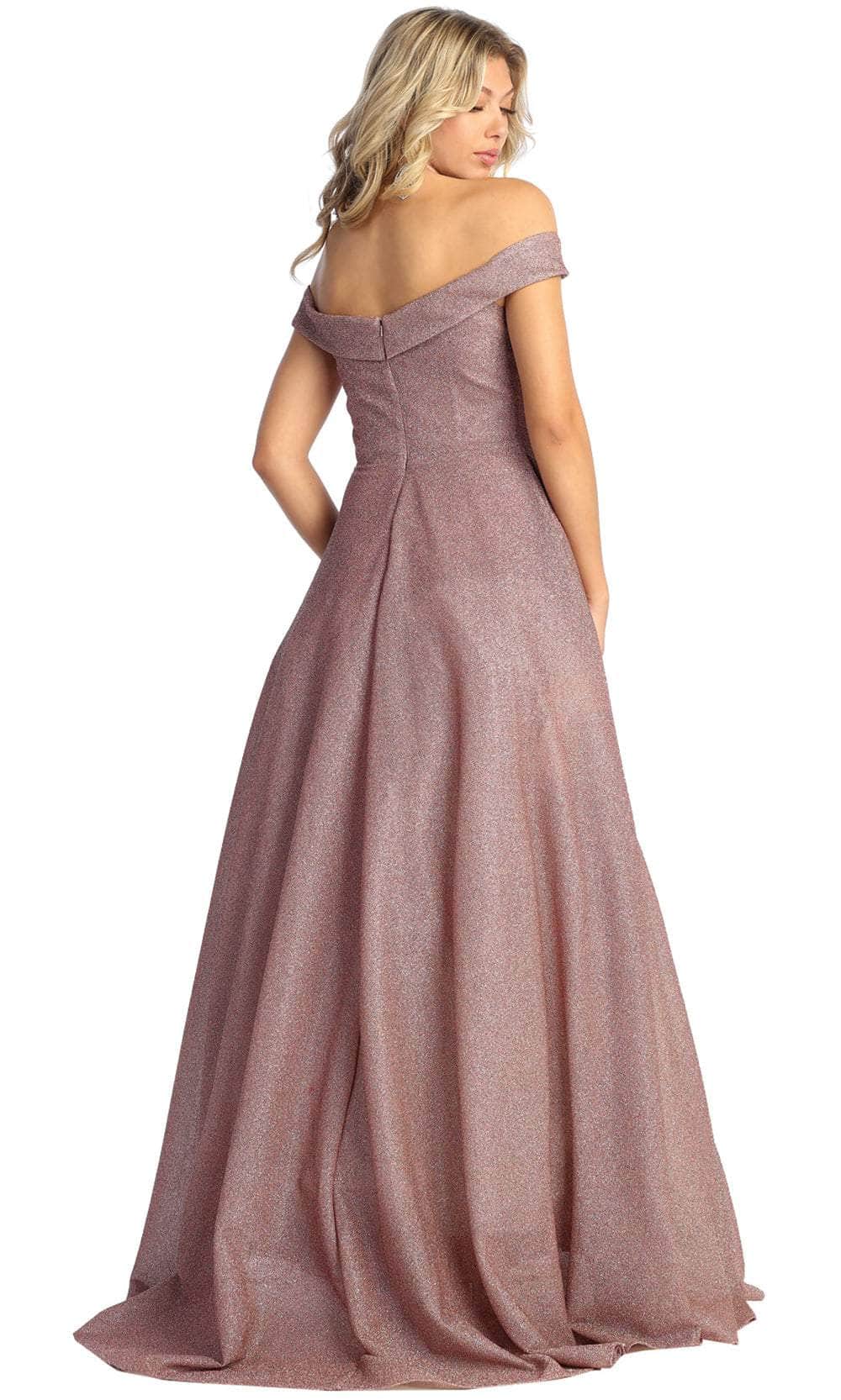 Rose Gold Off-the-Shoulder Floor-Length Glitter Prom Dress A-Line May Queen MQ1915