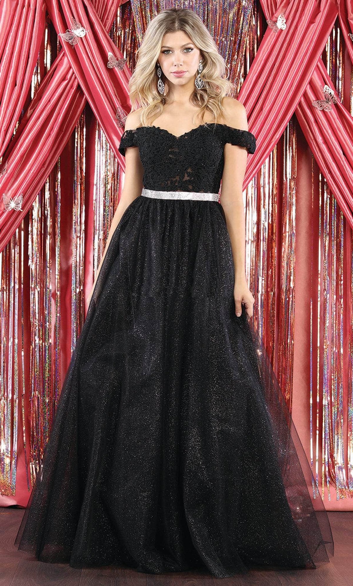 Off-the-Shoulder Floor-Length Tulle Prom A-Line May Queen 1935