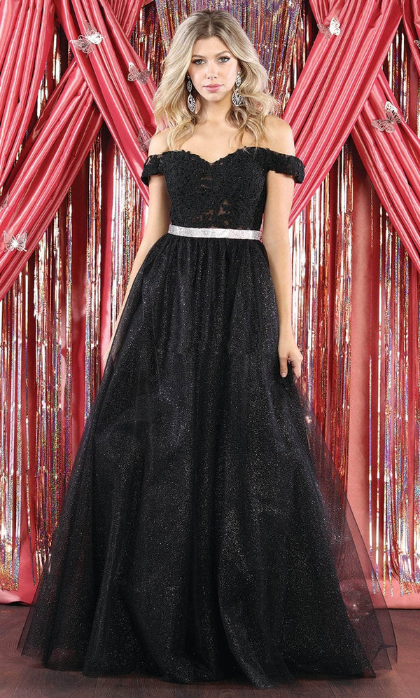 Off-the-Shoulder Floor-Length Tulle Prom A-Line May Queen 1935