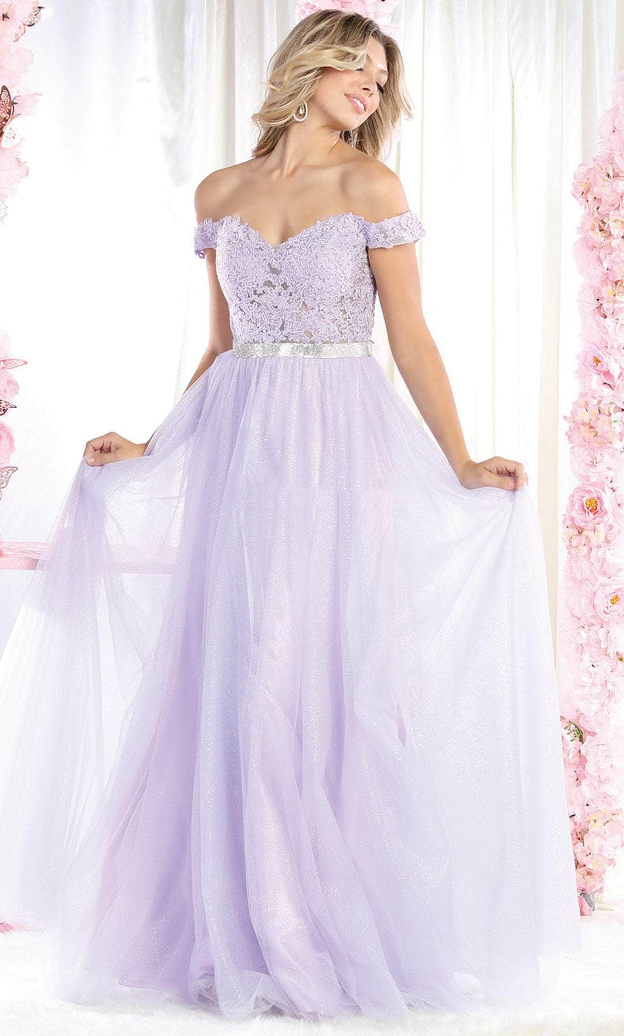 Off-the-Shoulder Floor-Length Tulle Prom A-Line May Queen 1935