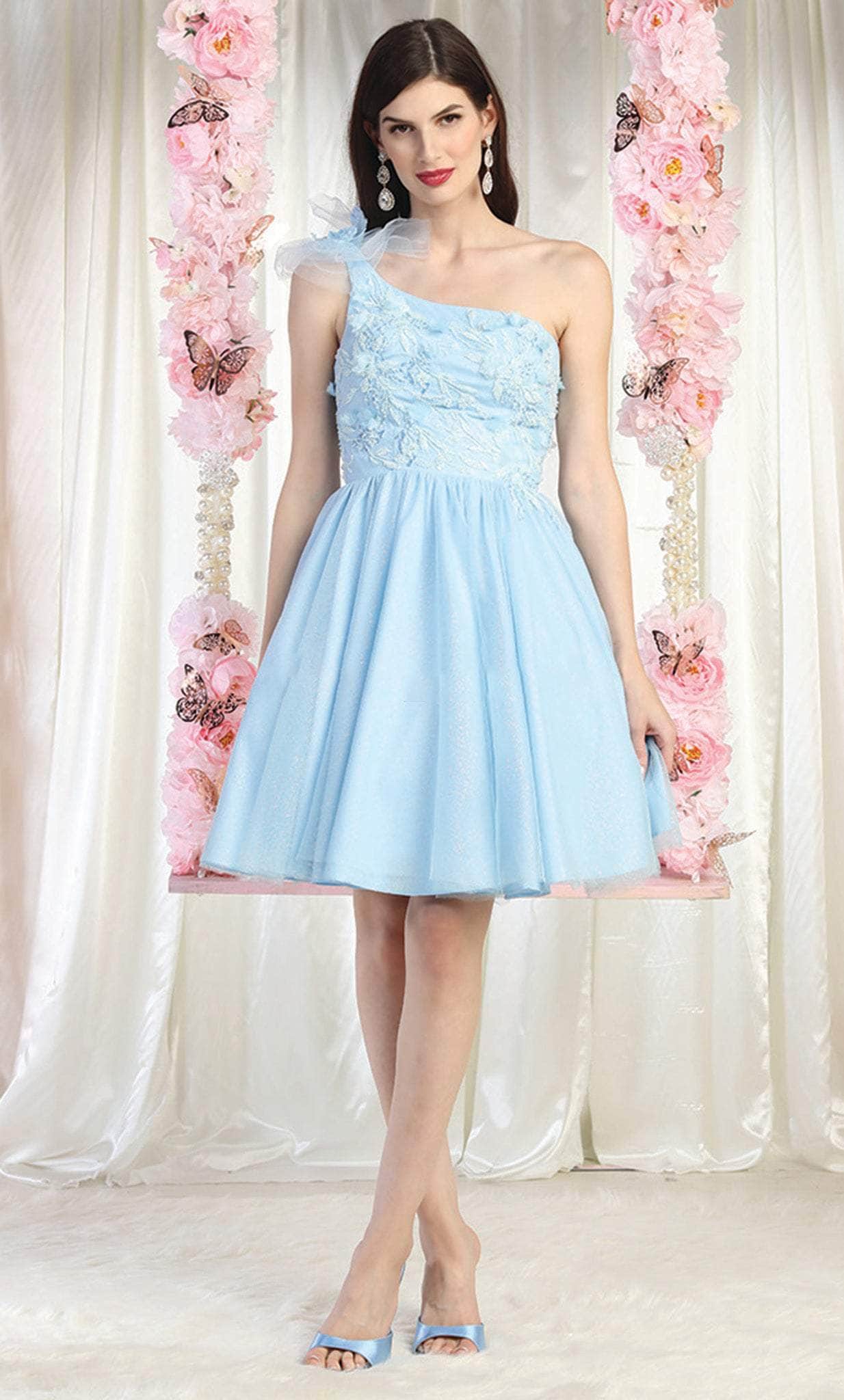 One-Shoulder Short Tulle Cocktail Floral Dress May Queen MQ1952