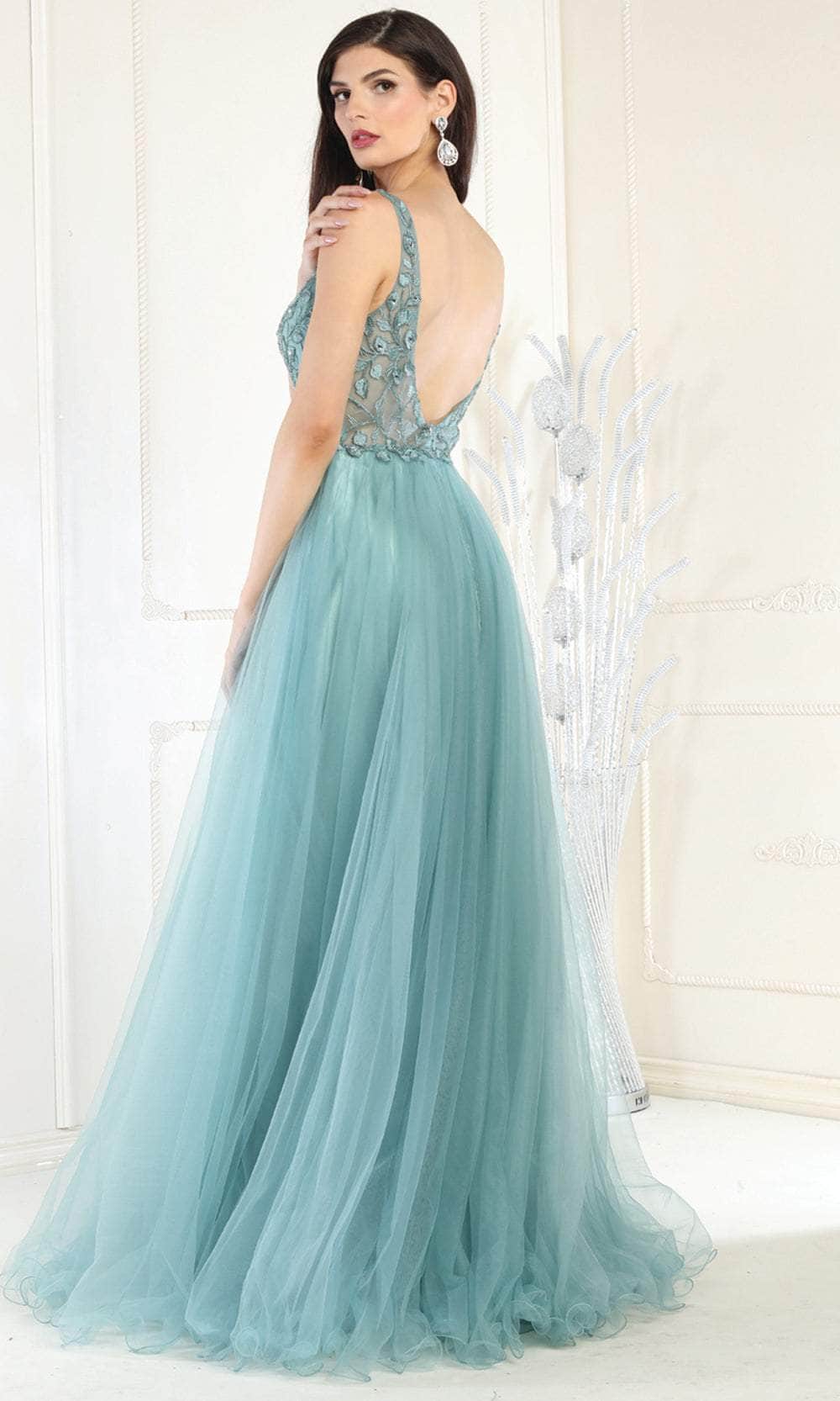 V-Neck Floor-Length Tulle Evening A-Line May Queen 1971