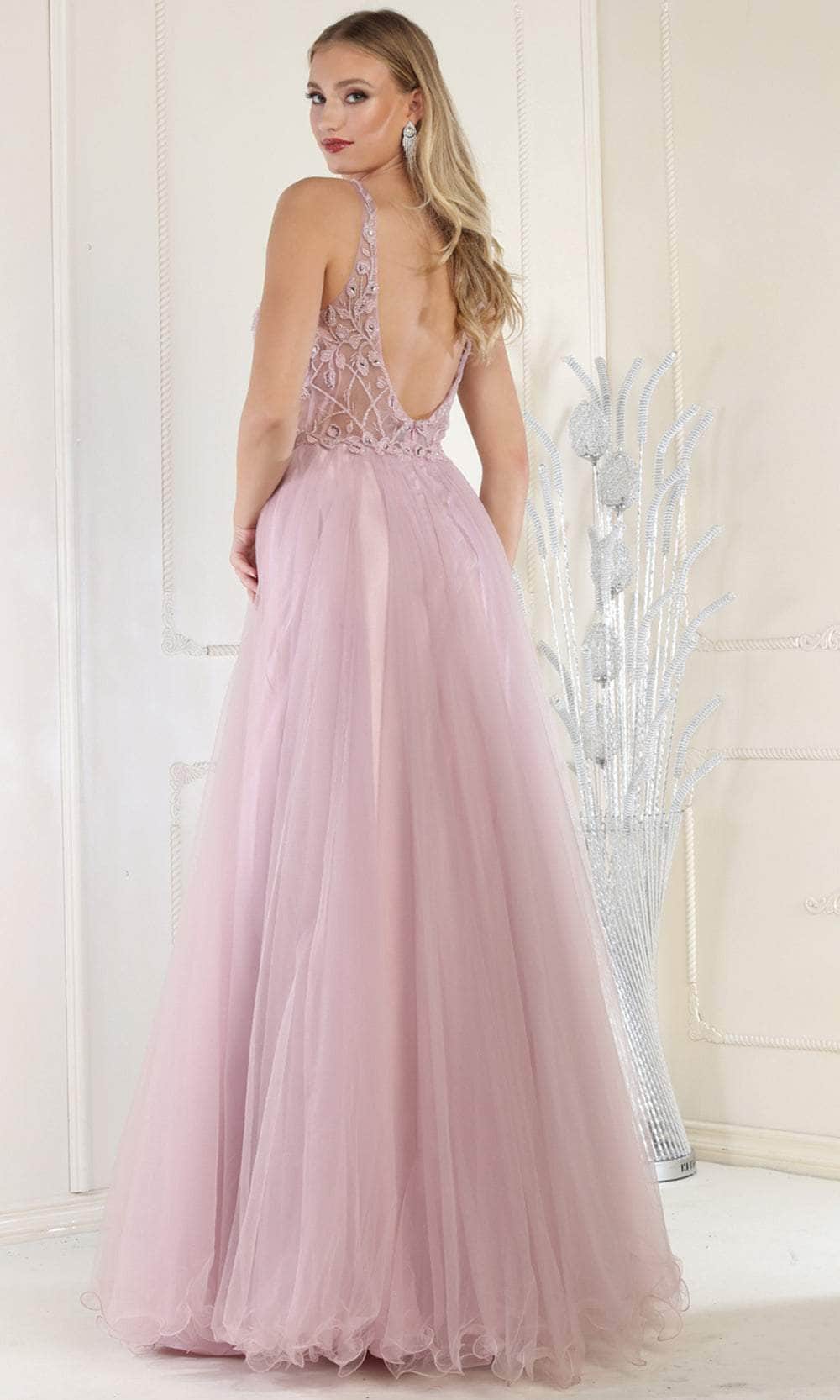 V-Neck Floor-Length Tulle Evening A-Line May Queen 1971