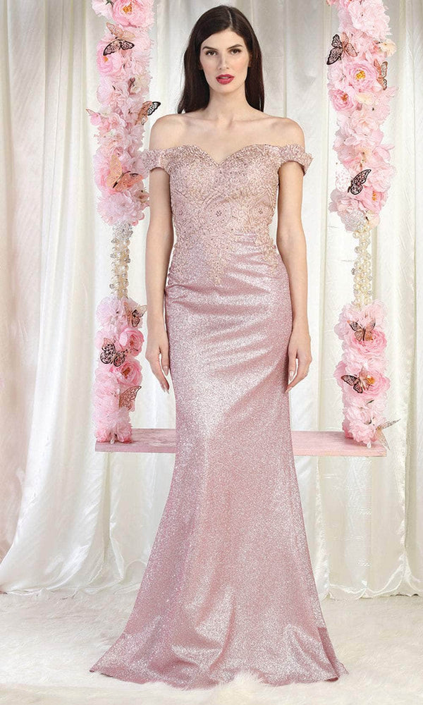 Off-the-Shoulder Floor-Length Lace Prom Sheath Column May Queen MQ2005