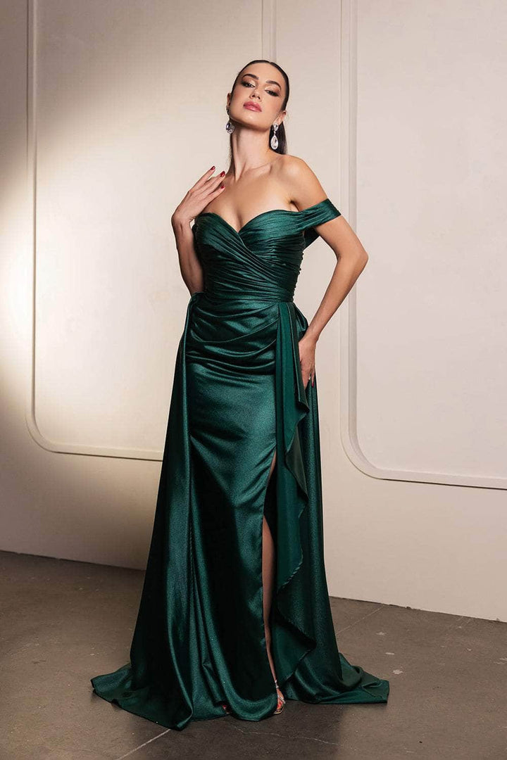 off the shoulder hunter green dress Off-the-Shoulder Satin A-Line Prom Dress May Queen MQ2056 – The Dress Outlet