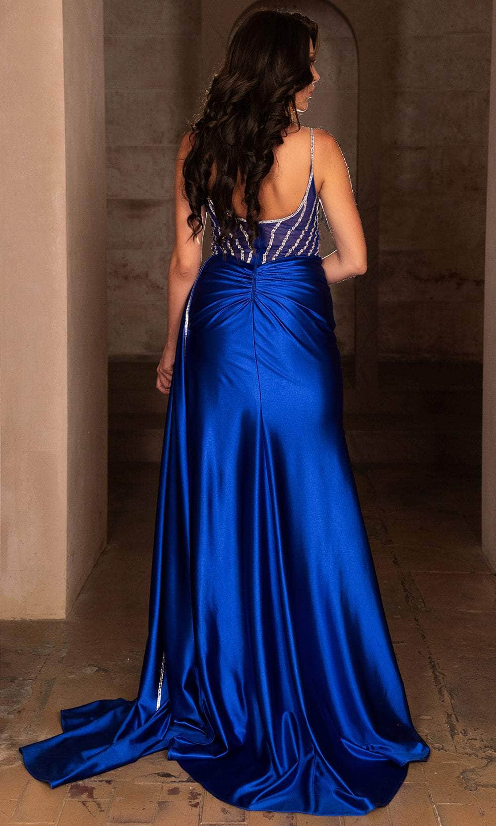 Royal Blue Sweetheart Floor-Length Satin Prom Side Drape Dress May Queen MQ2113