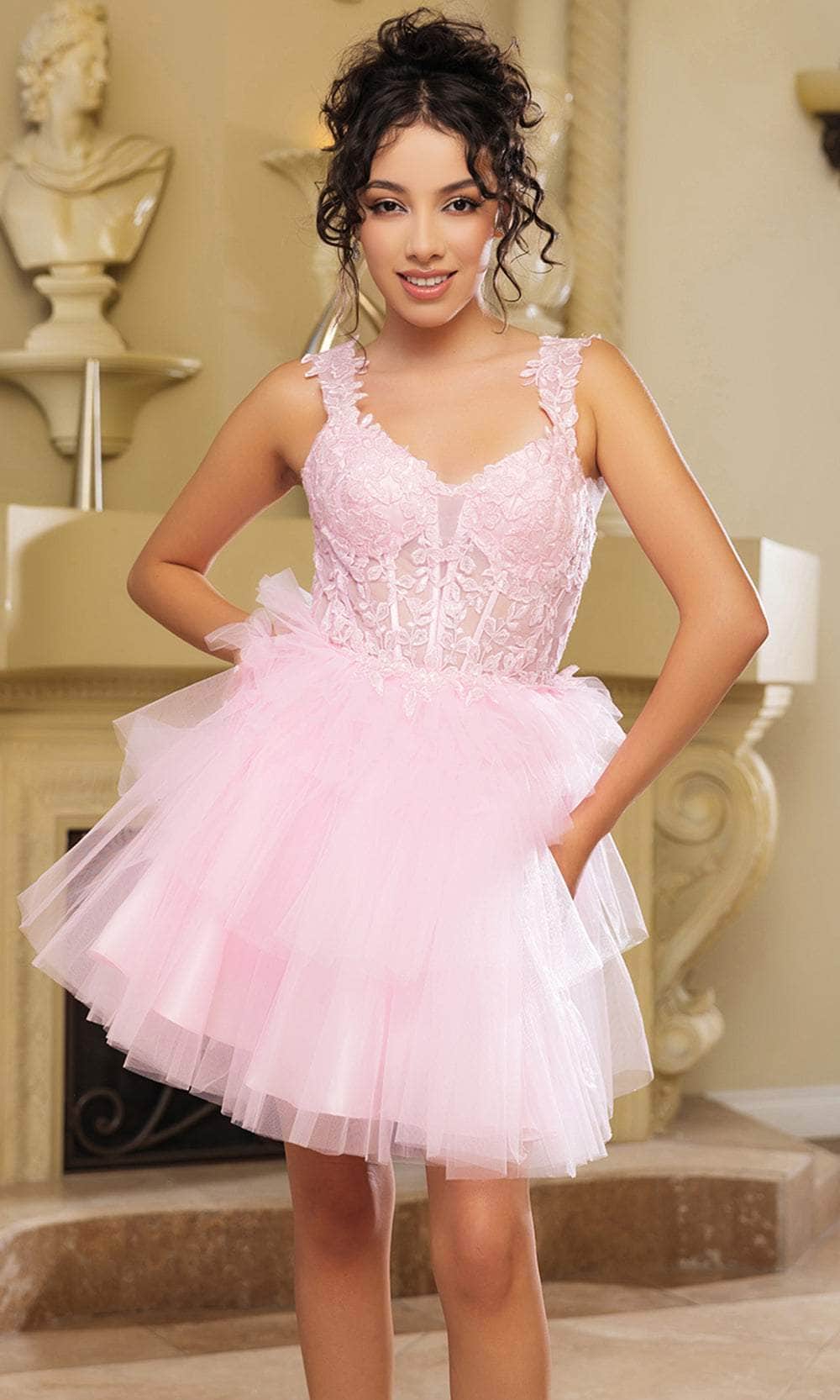 Pink Sweetheart Short Tulle Cocktail Corset Dress May Queen MQ2116