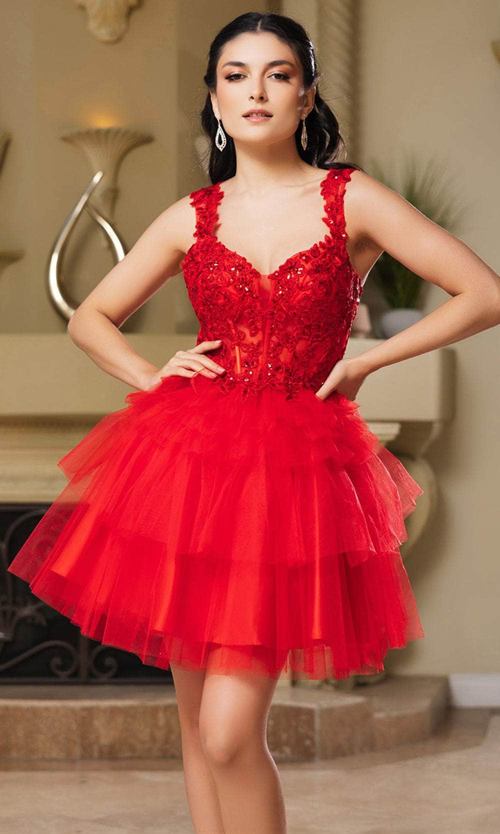 Red Sweetheart Short Tulle Cocktail Corset Dress May Queen MQ2116