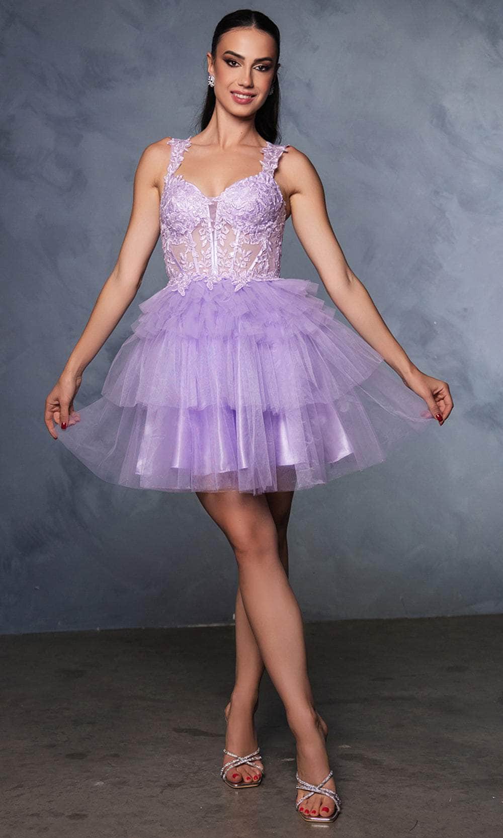 Lilac Sweetheart Short Tulle Cocktail Corset Dress May Queen MQ2116