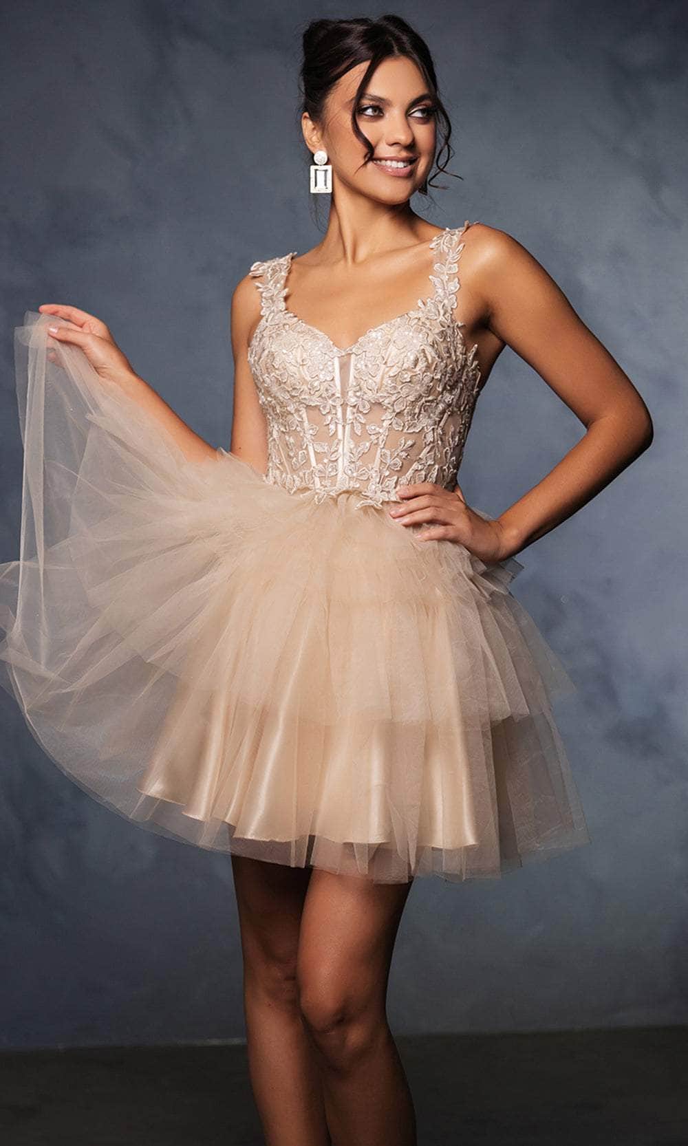 Champagne Sweetheart Short Tulle Cocktail Corset Dress May Queen MQ2116