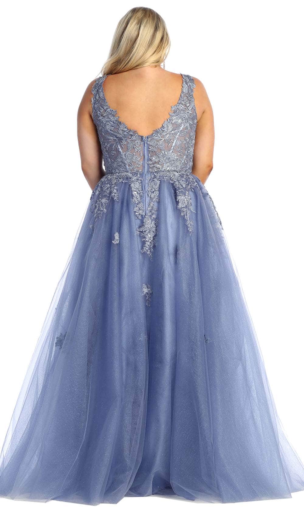 V-Neck Floor-Length Tulle Prom A-Line May Queen RQ7949