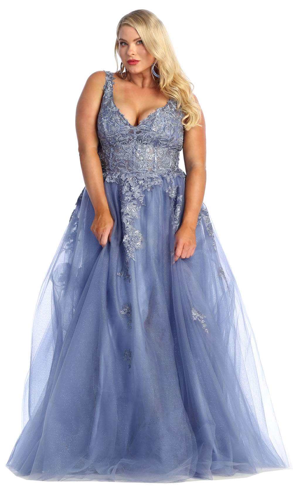 V-Neck Floor-Length Tulle Prom A-Line May Queen RQ7949