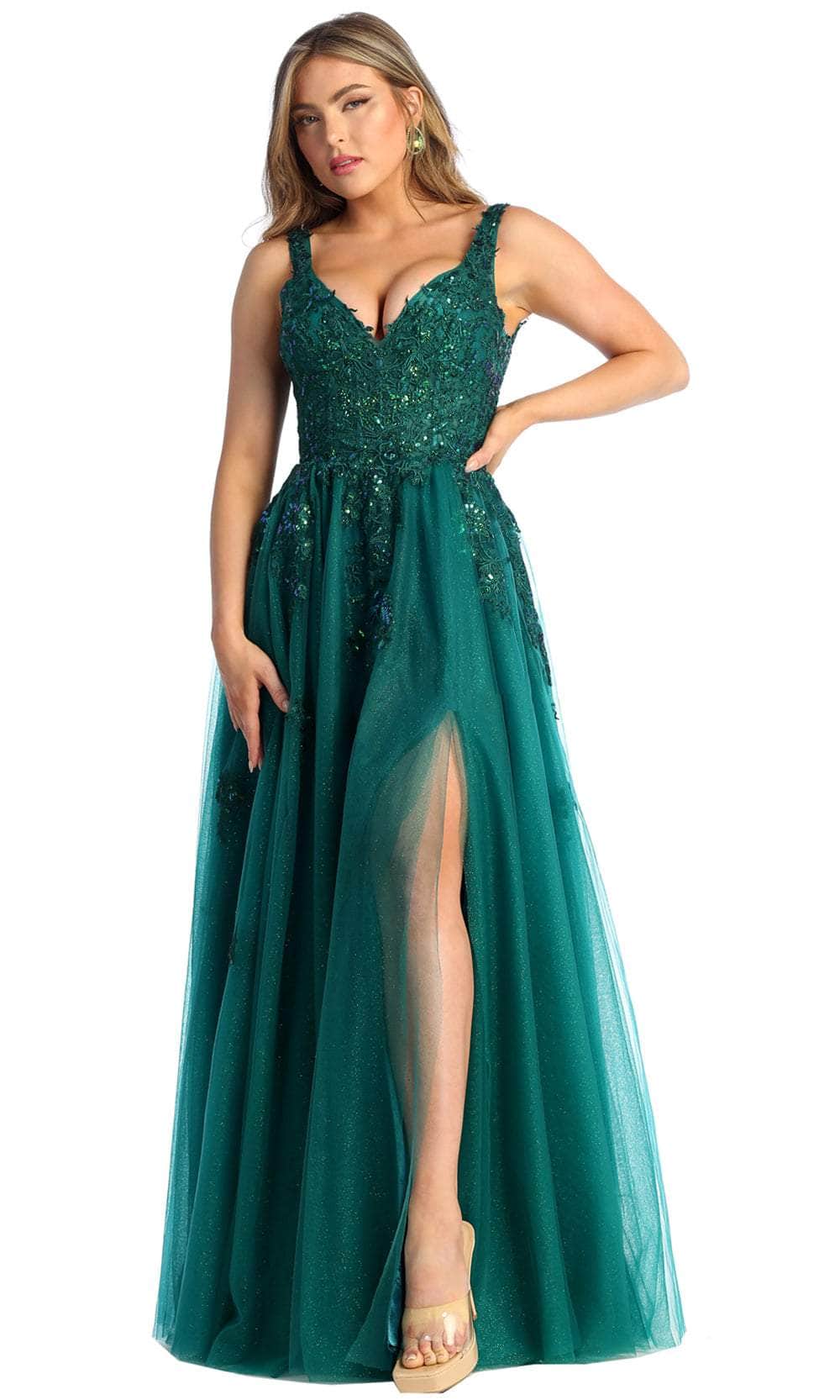 V-Neck Floor-Length Tulle Prom A-Line May Queen RQ7949