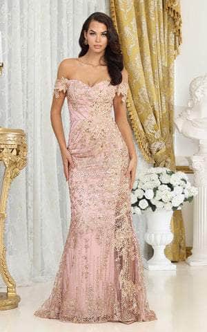 Off-the-Shoulder Floor-Length Lace Prom Mermaid May Queen RQ8074