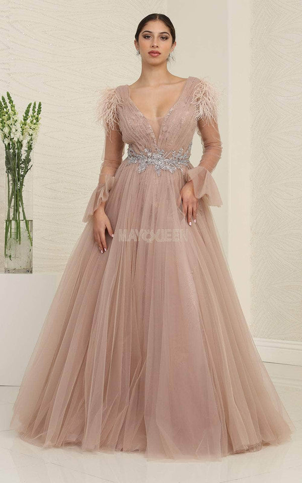 V-Neck Floor-Length Tulle Prom A-Line May Queen RQ8096