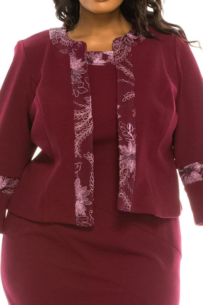 Maya Brooke Plus Size Embroidered Jacket Short Dress - The Dress Outlet