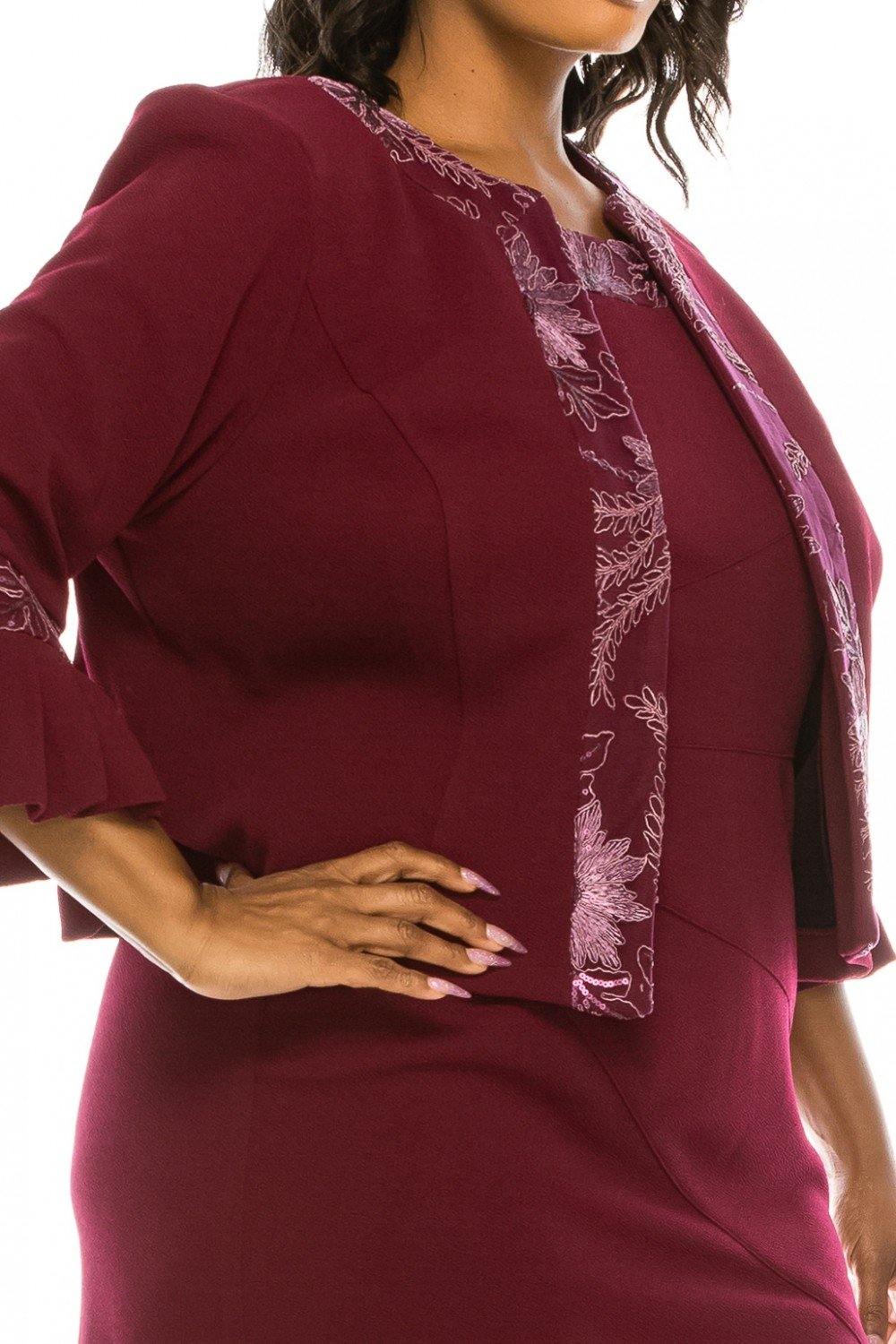 Maya Brooke Short Collarless Sequin Embroidered Dress
