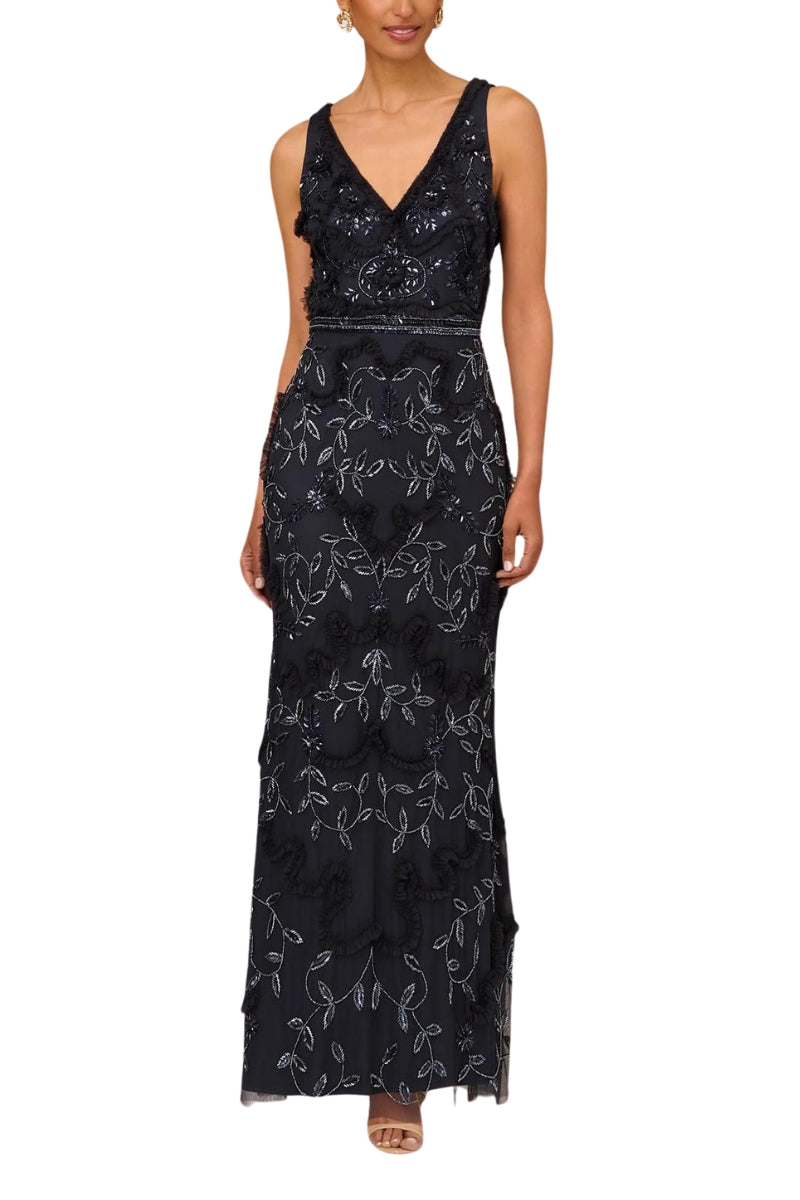 Aidan Mattox MD1E206348 Beaded Long Formal Ruffle Evening Dress