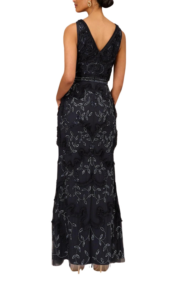Aidan Mattox MD1E206348 Beaded Long Formal Ruffle Evening Dress