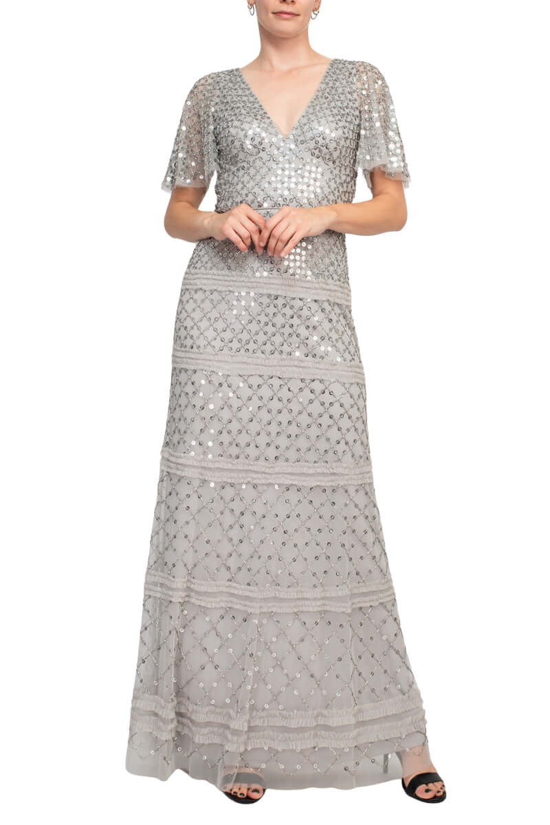 Aidan Mattox MD1E206559 Beaded Long Formal Evening Sequin Dress