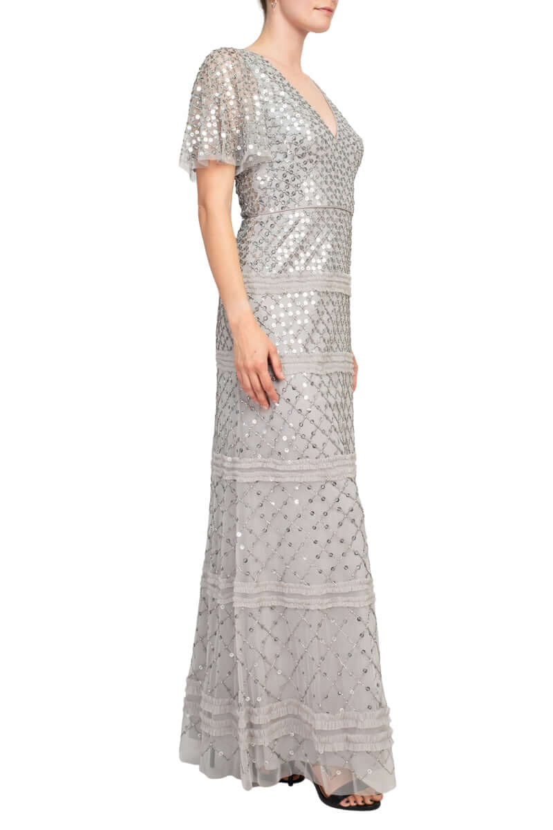 Aidan Mattox MD1E206559 Beaded Long Formal Evening Sequin Dress