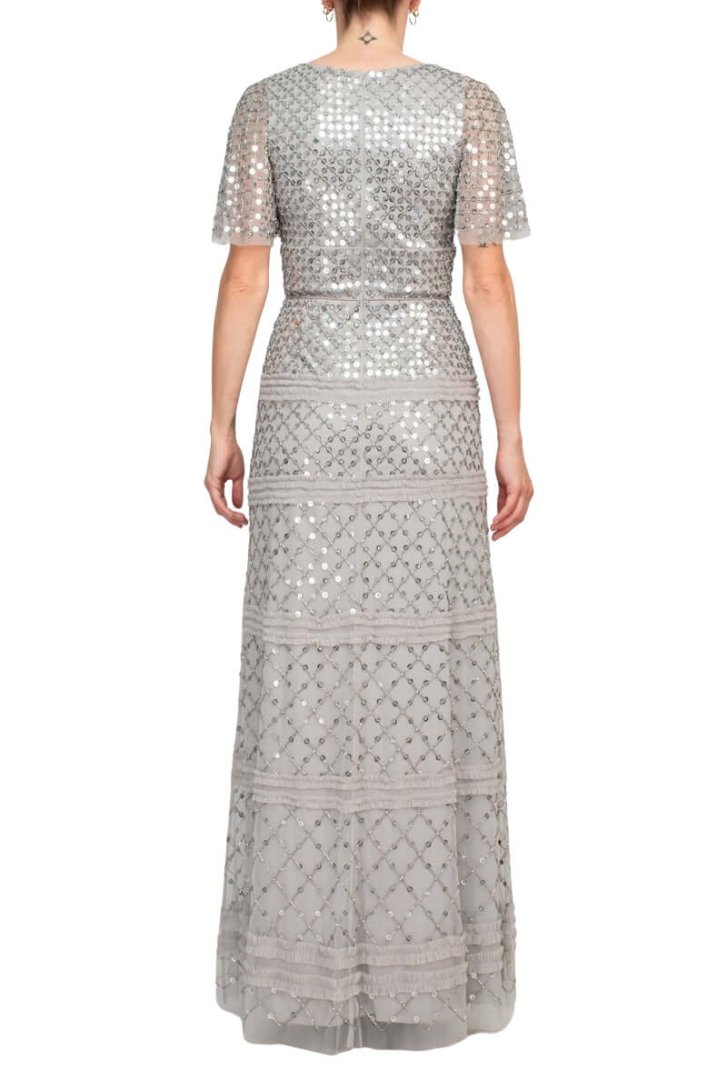 Aidan Mattox MD1E206559 Beaded Long Formal Evening Sequin Dress