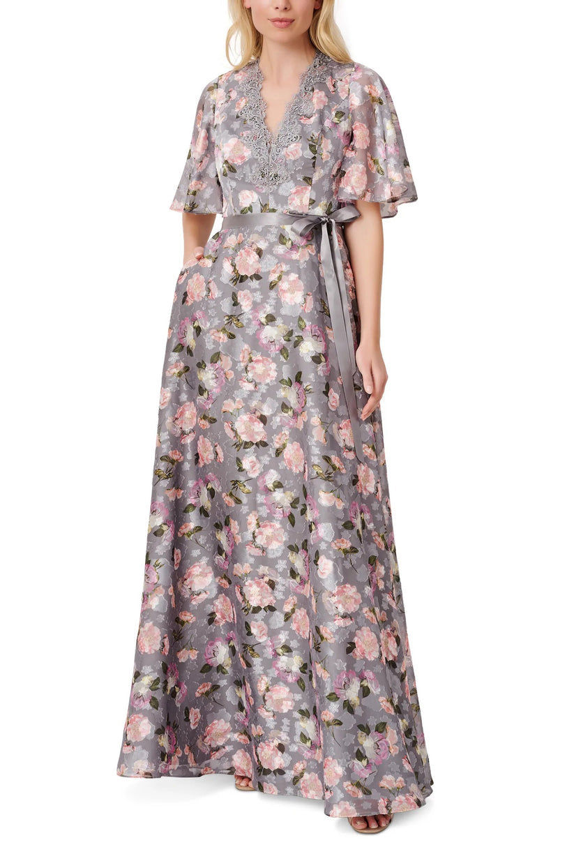 Formal Dresses Floral Print Long Formal A Line Evening Dress Grey Multi