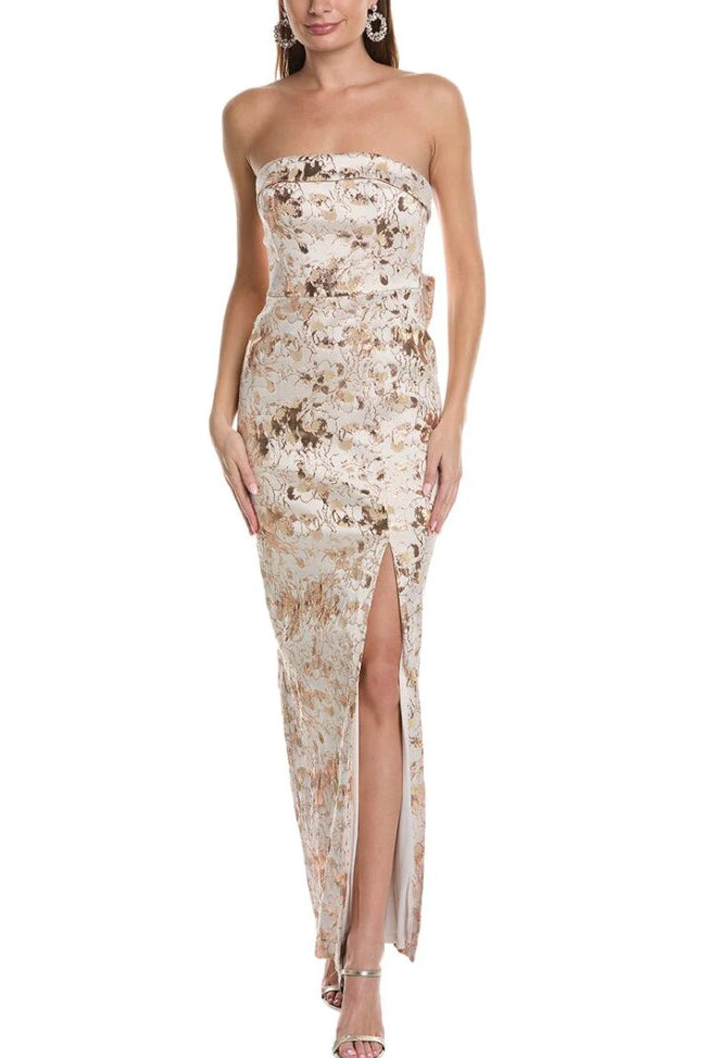 Prom Dresses Long Formal Metallic Slit Prom Dress Gold