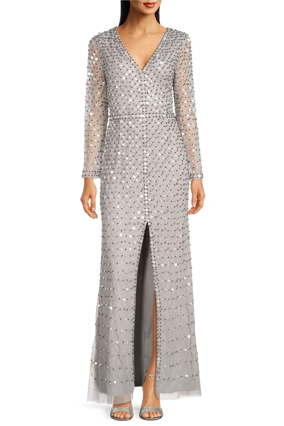 Aidan Mattox MD1E207720 Sequin Long Sleeve Formal Evening Dress