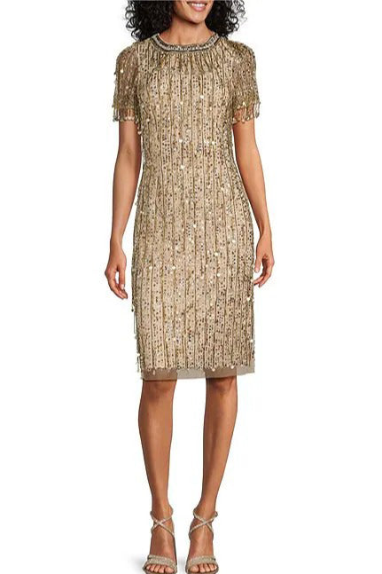 Aidan Mattox MD1E208436 Short Fitted Beaded Sequin Cocktail Dress