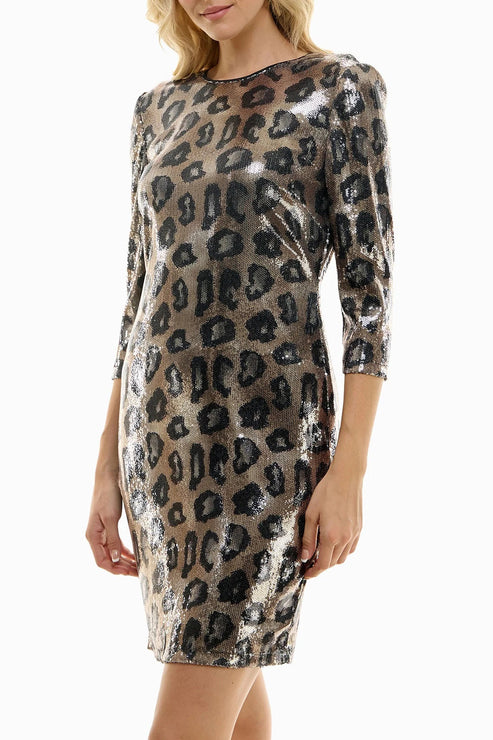Nicole Miller MD3H1992H Short Fitted Printed Sequin Cocktail Dress