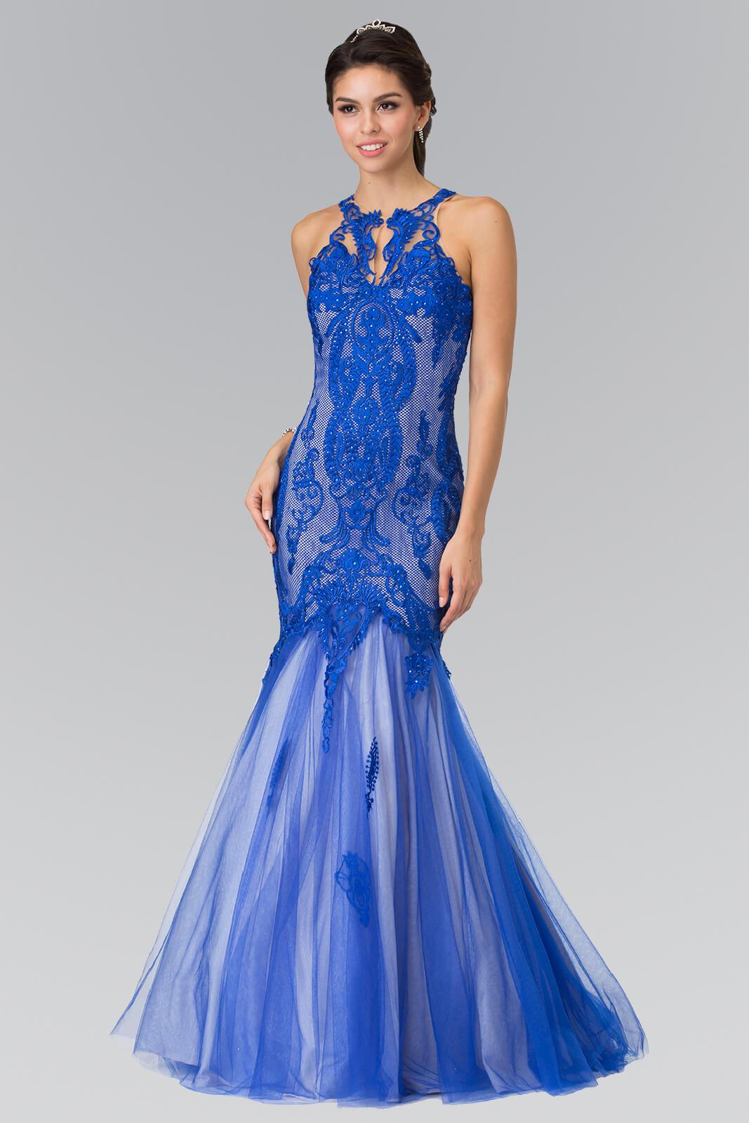 Mermaid Long Prom Halter Homecoming Gown - The Dress Outlet Elizabeth K