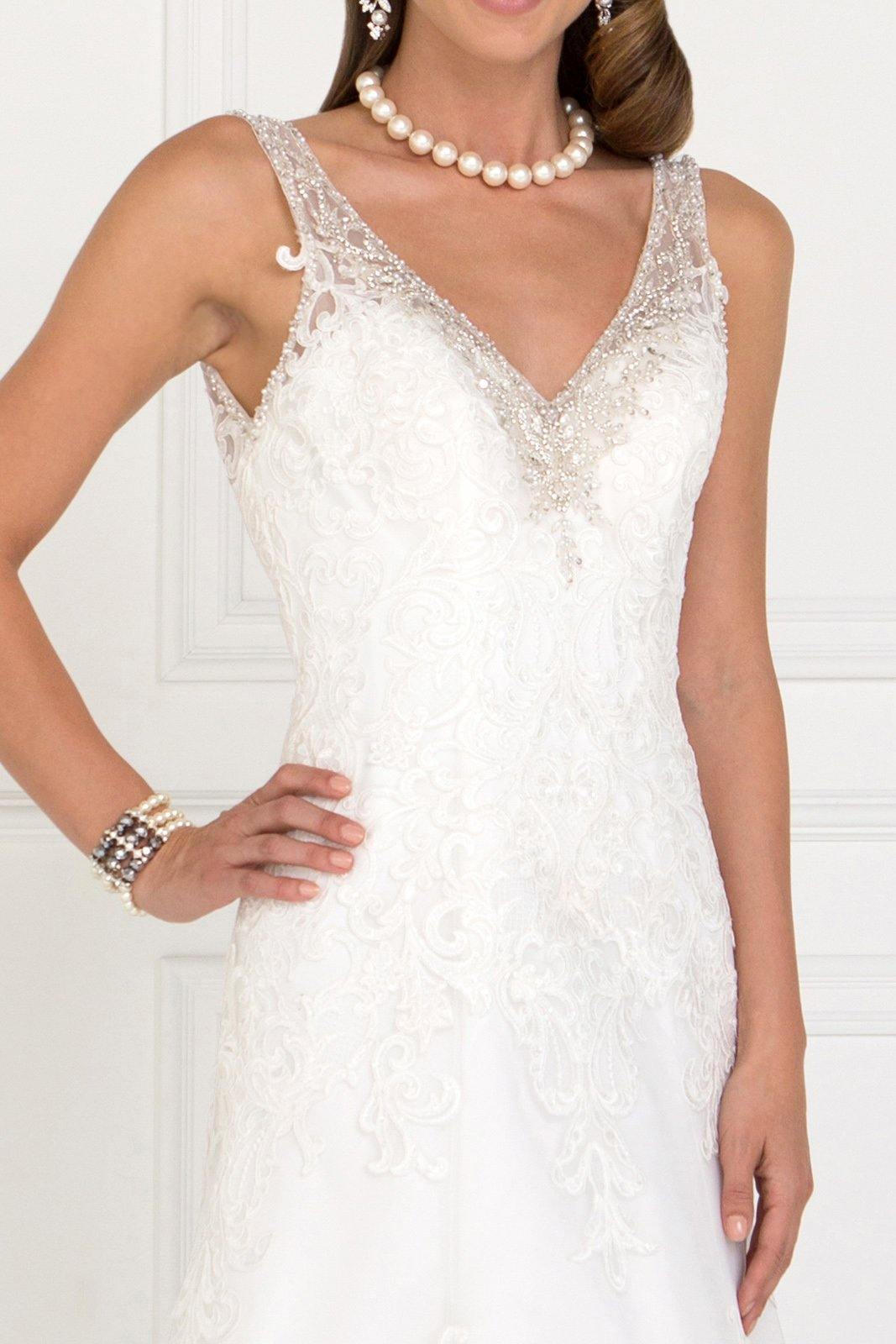 Long-Sleeve Mesh A-Line Evening Gown