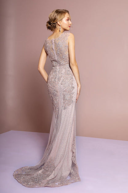 Mesh Beaded Embroidered Mermaid Long Dress - The Dress Outlet Elizabeth K