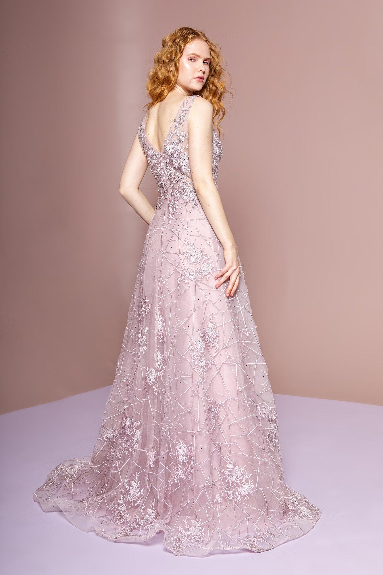 Mesh Illusion Embroidery Long Prom Dress