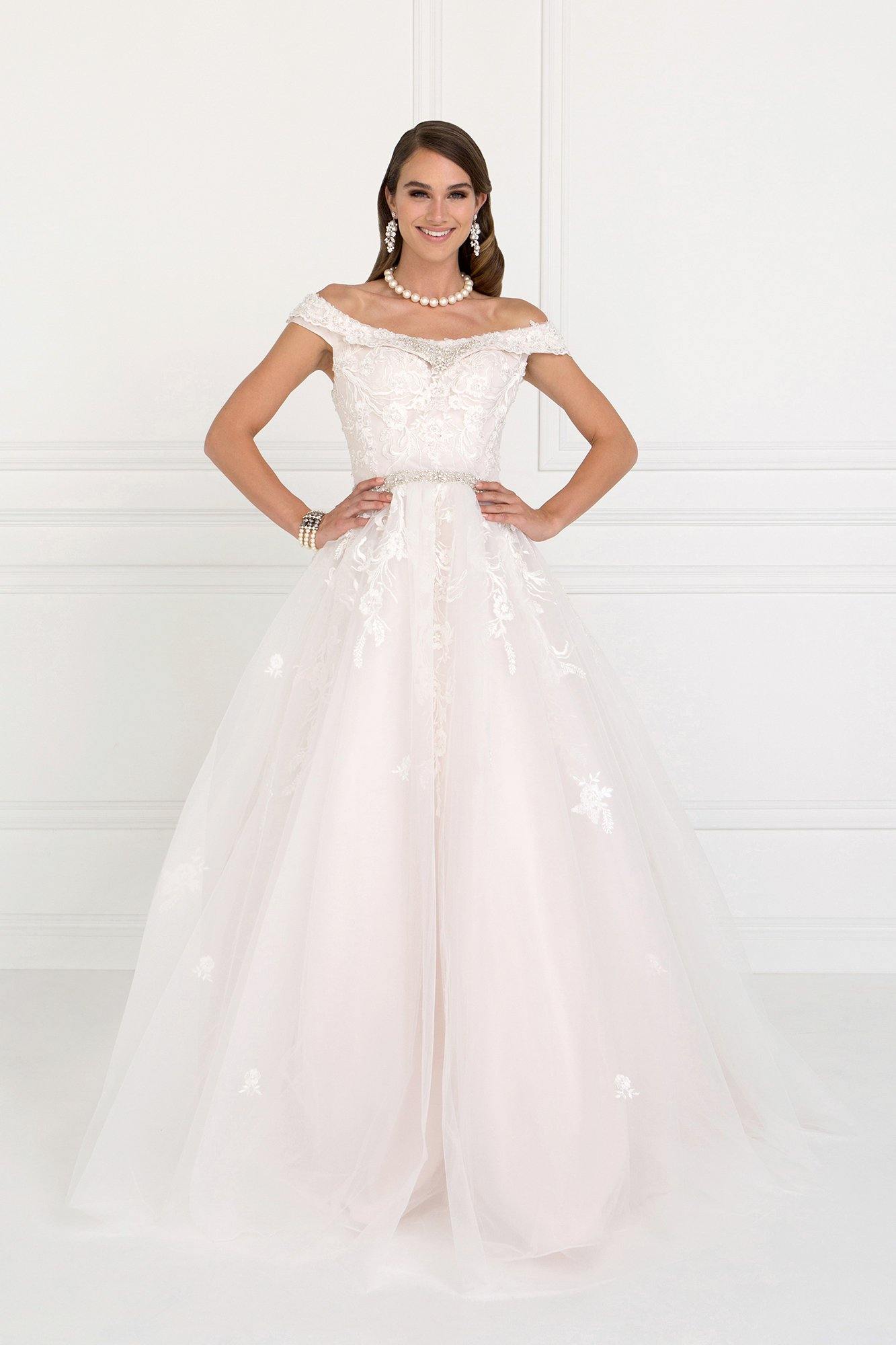 Mesh Long Wedding Dress with Embroidery