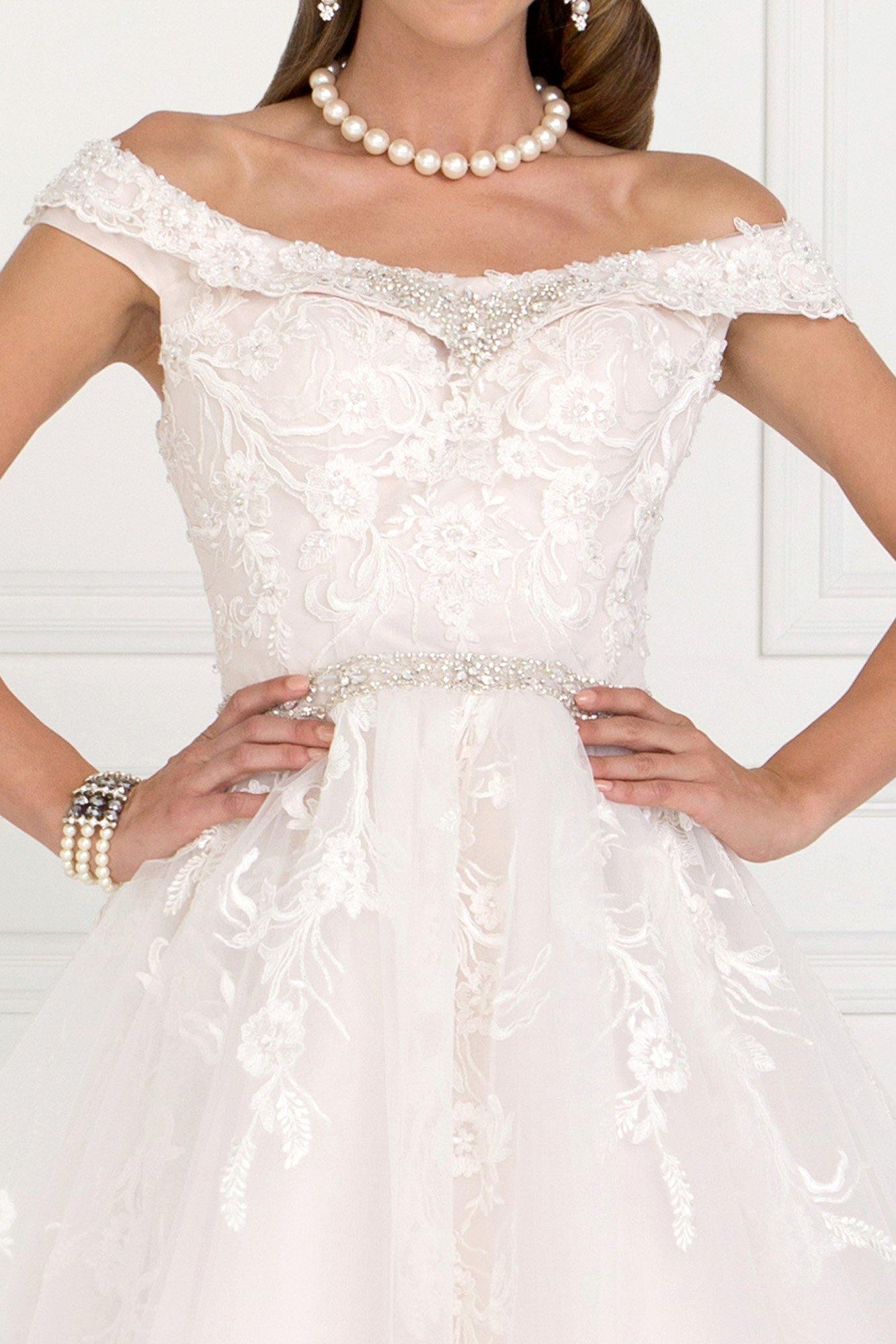 Mesh Long Wedding Dress with Embroidery