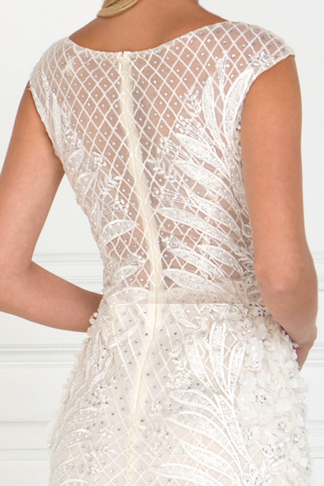Ivory/Champagne Mesh Mermaid Long Dress with Flower Attached for $388. ...