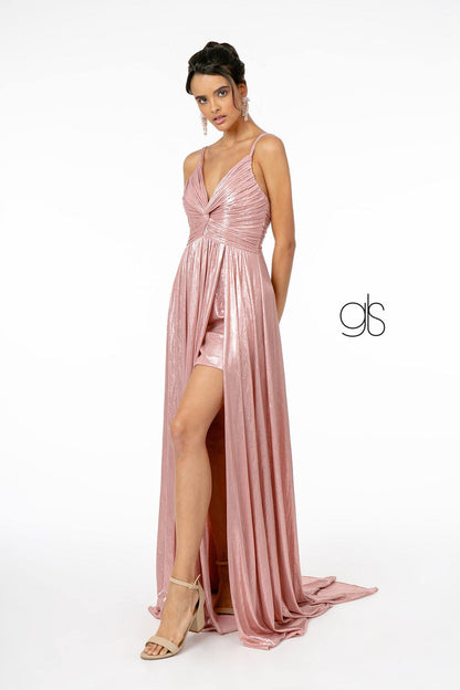 Metalic Lame Long Prom Dress Evening Gown - The Dress Outlet Elizabeth K