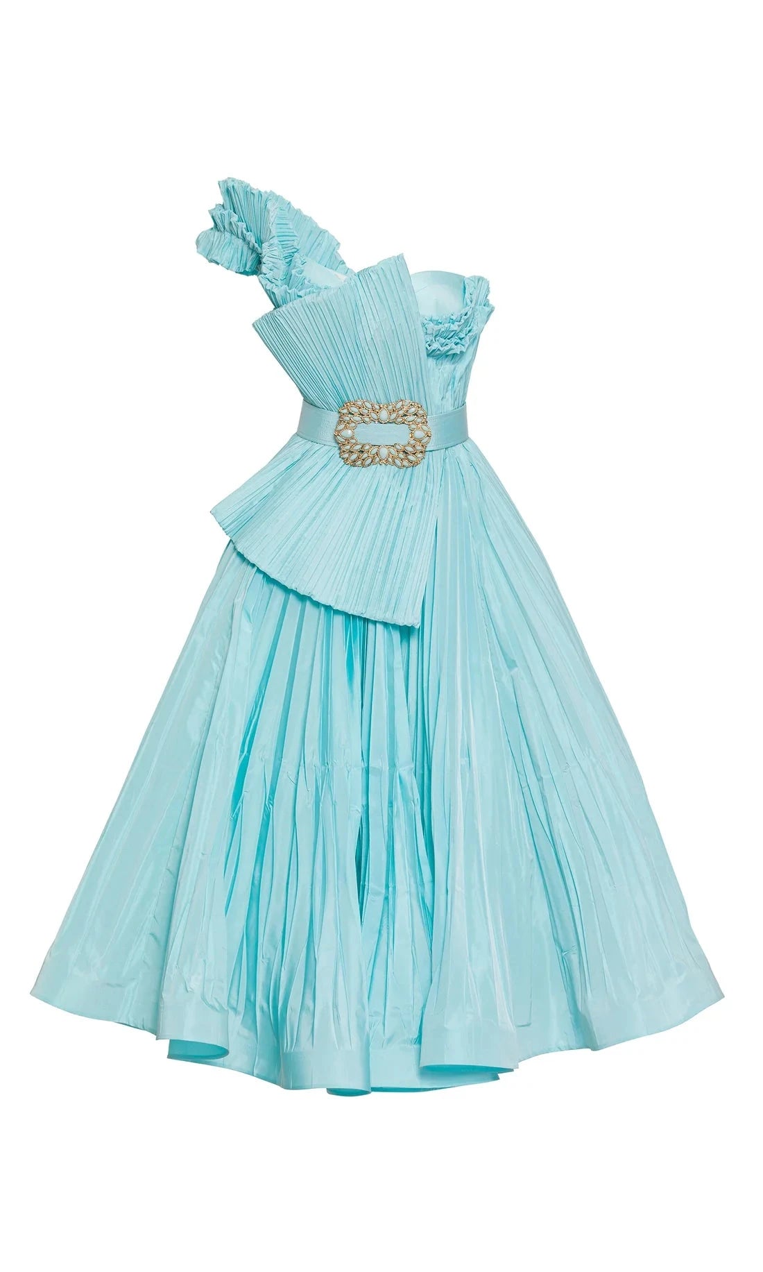 One-Shoulder Tea-Length Satin Prom A-Line MNM Couture 2565