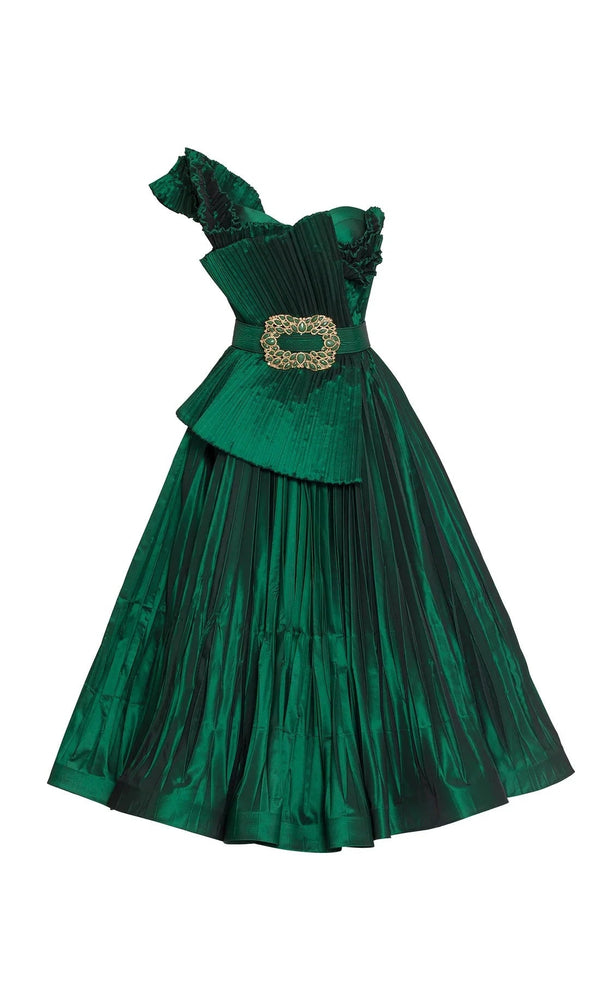 One-Shoulder Tea-Length Satin Prom A-Line MNM Couture 2565