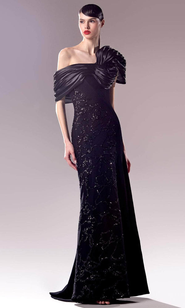Off-the-Shoulder Floor-Length Lace Prom Sheath MNM Couture G1626