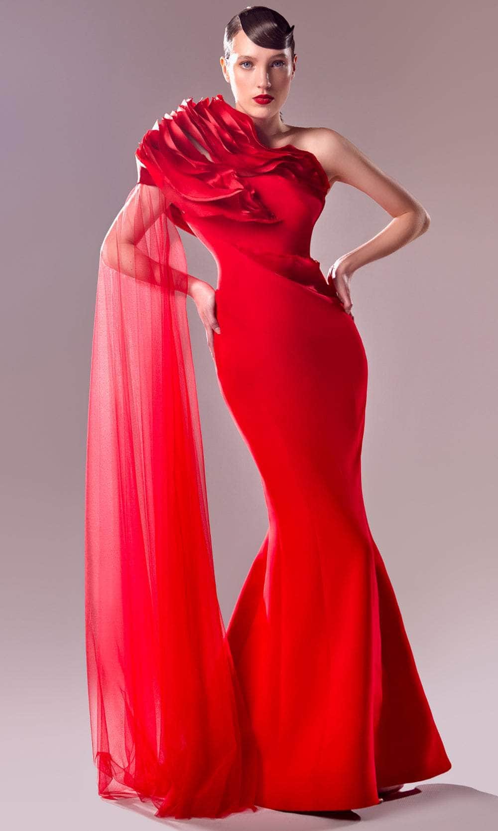 One-Shoulder Floor-Length Tulle Prom Mermaid MNM Couture G1628