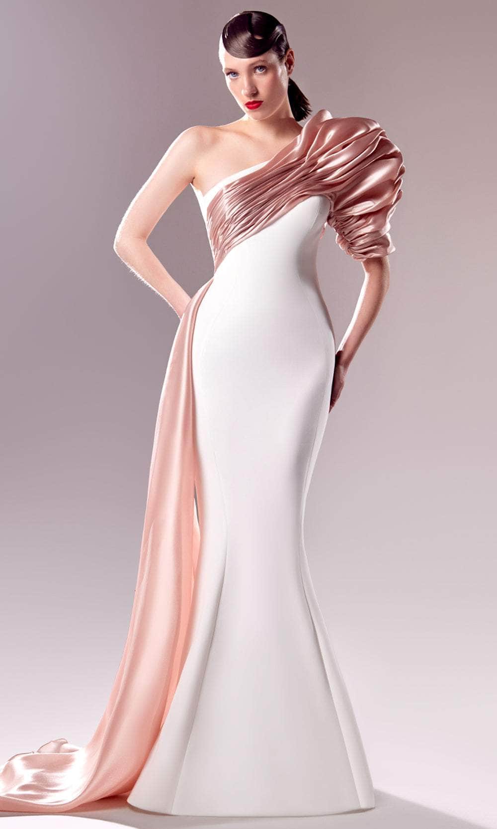 One-Shoulder Floor-Length Crepe Prom Sheath MNM Couture G1633