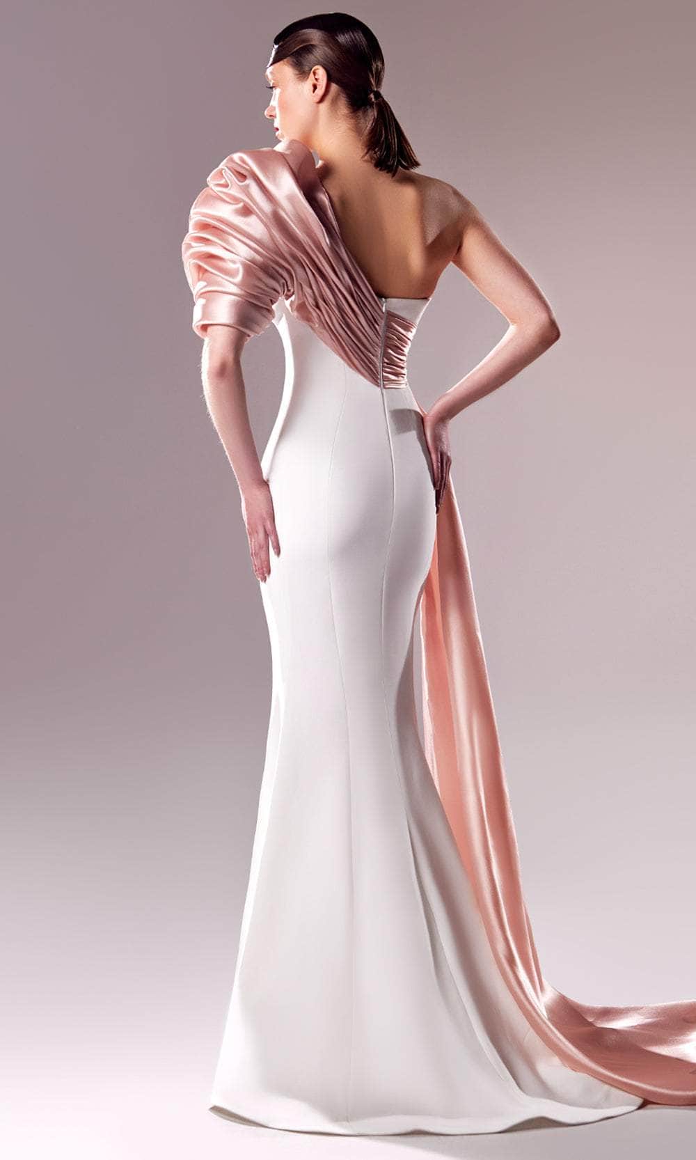 One-Shoulder Floor-Length Crepe Prom Sheath MNM Couture G1633