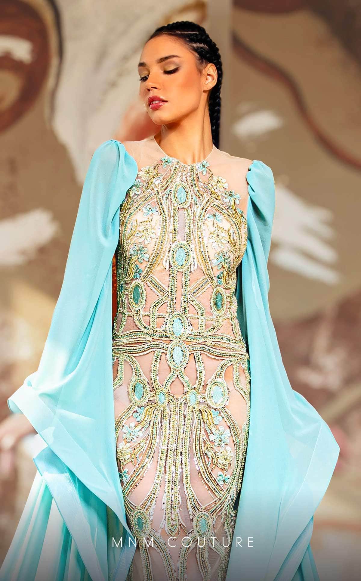 Jewel Floor-Length Chiffon Evening Sheath MNM Couture K4169