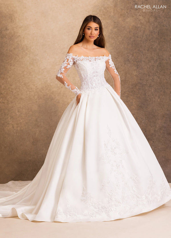 Off-the-Shoulder Floor-Length Lace Wedding Dress Ball Gown Rachel Allan RB2256