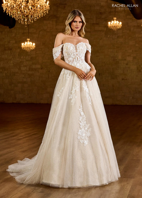 Product Title Off-the-Shoulder Floor-Length Tulle Wedding A-Line Gown with Lace Rachel Allan RB2184