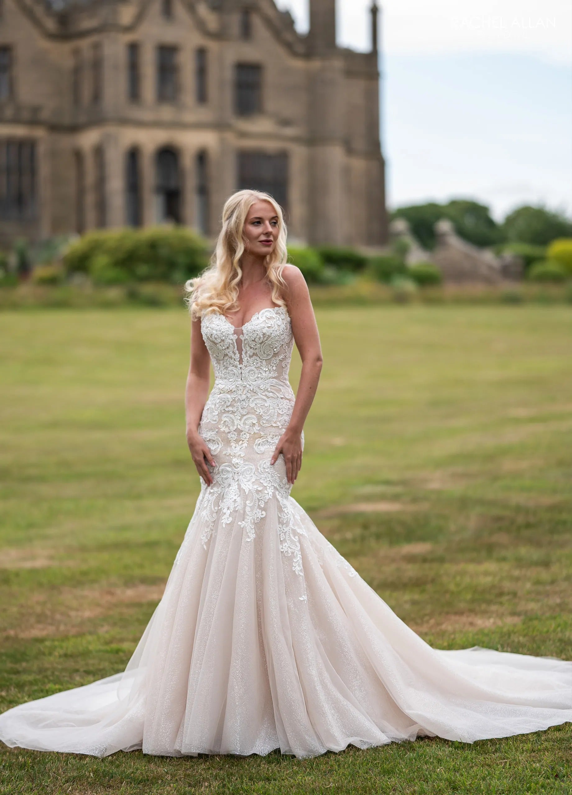 Sweetheart Floor-Length Glitter Tulle Wedding Dress with Applique Rachel Allan RB2239 – The Dress Outlet